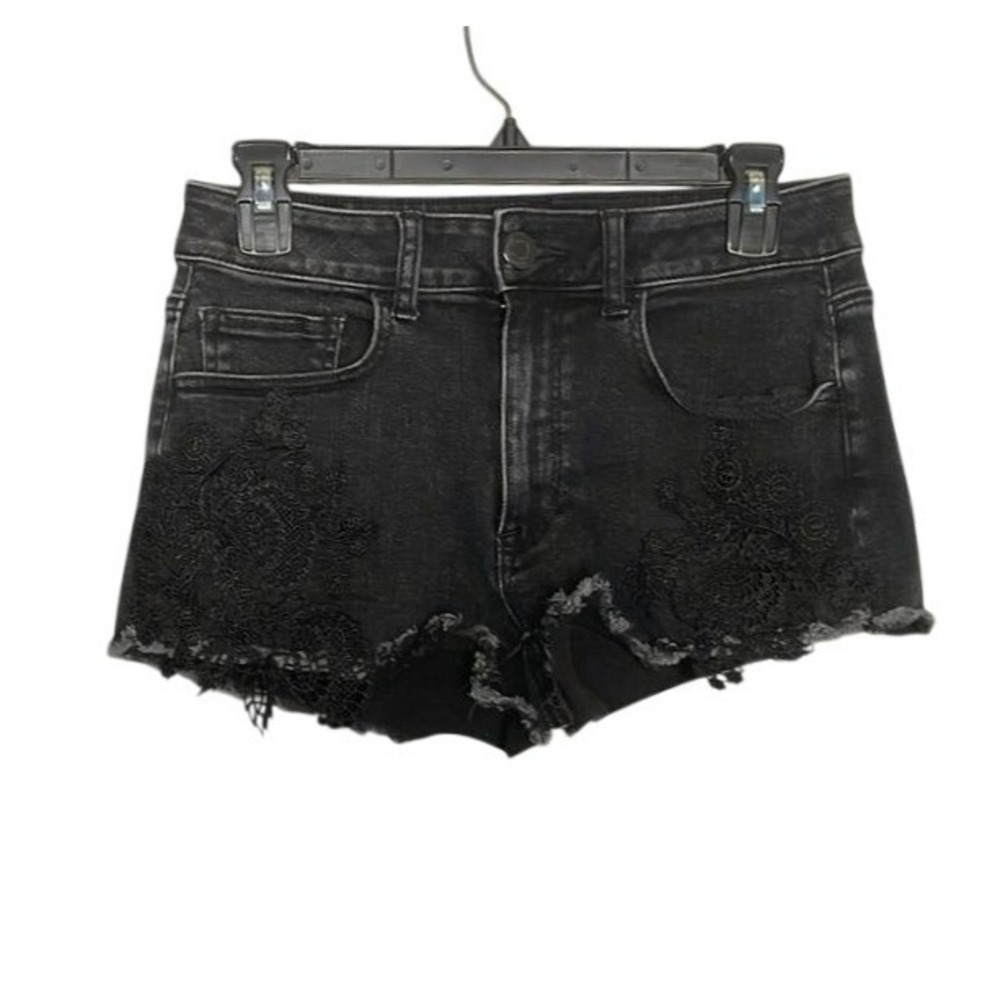 American Eagle Hi Rise Shortie Lace Shorts sz 6 Black